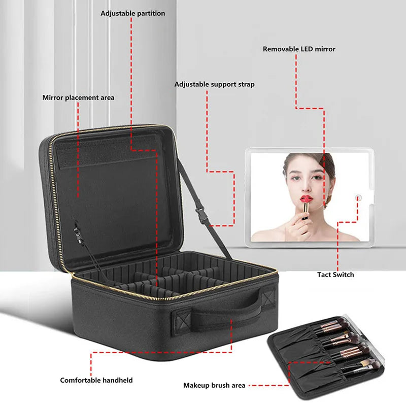 Beautiful Large Capacity Cosmetic Case with a built in LED Mirror