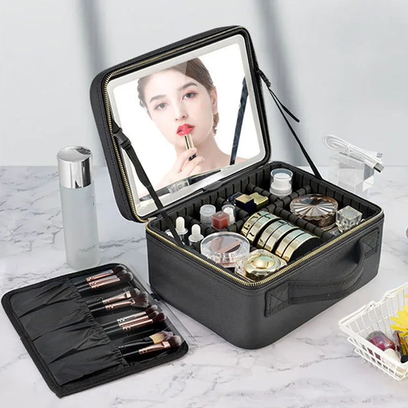 Beautiful Large Capacity Cosmetic Case with a built in LED Mirror