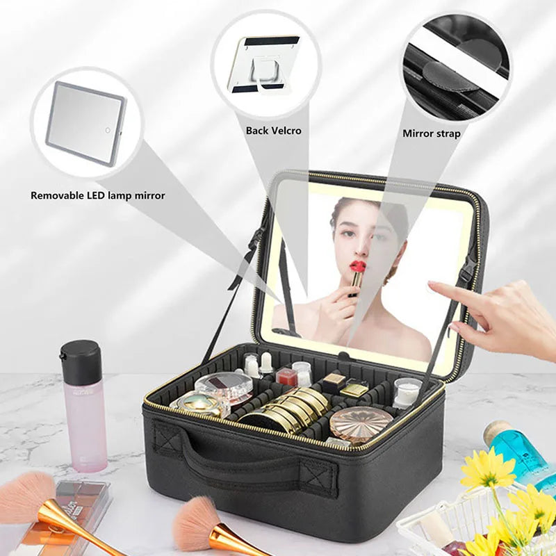 Beautiful Large Capacity Cosmetic Case with a built in LED Mirror