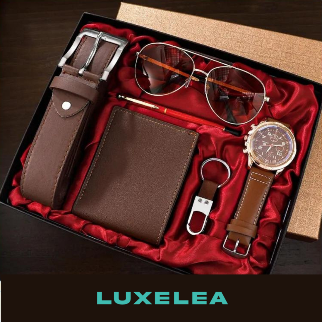 Fantastic Mens Gift Set, 6 in 1, Watch, Glasses, Wallet,Pen, Keychain, Belt,